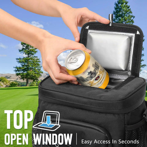Top Shelf Insulated Golf Cart Cooler Bag Keeps Twelve Cans Bone Cold All Day With Leakproof Build And Heavy Duty Zippers Perfect For Push Carts And Stays Hella Chill with easy access opening.