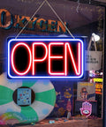 16.5 X 9 Inch Led Neon Open Sign For Business Ultra Bright Plug In Light Up Open Sign With Easy On Off Switch And 12V 2A AC Adapter For Storefront Window Bar Salon Coffee Shops Blue Red Backplate