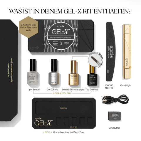 Gel-X Professional Nail Extension Starter Kit With 14 Sizes 00 Through 9 Plus Half Sizes components layout