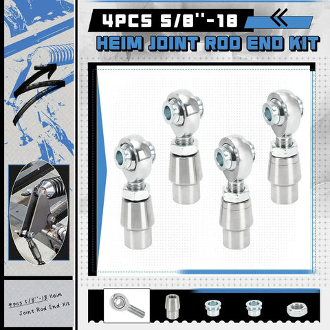 Heavy Duty Five Eighths Inch Heim Joints Rod End Kit With Chromoly Panhard Bar Right And Left Hand Thread Tube Adapter And Jam Nut For Steering Suspension And Traction Bars Includes Two Pairs, four silver rod ends