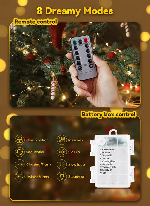 Remote for Battery Operated Fairy Lights With Remote 33Ft 100 LED Waterproof IP44 Indoor Outdoor Go Anywhere Starry Twinkle Decor