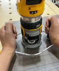 Professional Router Base Plate Compatible With Dwp611 And Dcw600b Routers Six By Ten Inch Clear Acrylic Platform in use.