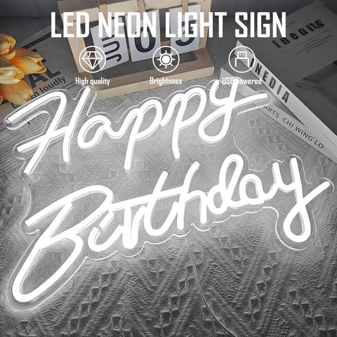 Happy Birthday Neon Sign Dimmable LED Light For Backdrops And Party Decor, Adjustable Brightness From 10 Percent To 100 Percent