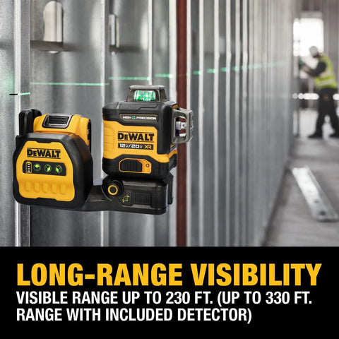 Line Laser Kit For 12V And 20V Max XR Green Three 360 Degree Beams High Precision With Visible Range Pro Jobsite Tool in use on site