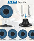 24 Piece Die Grinder Flap Disc Set With One Quarter Inch Shank, 2 Inch Roll Lock Discs In Grit 40 60 80 120, Pro Grade Metal Grinding