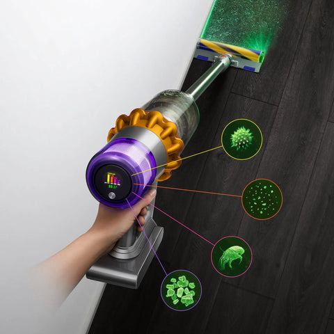 V15 Detect Total Clean Extra Refurbished Premium Vacuum Cleaner With Laser Dust Detection showing intelligent sensors detecting debris.