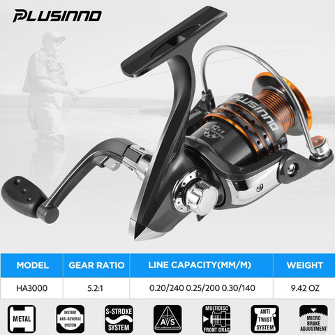 Telescopic Fishing Rod And Reel Combo With 373 Piece Tackle Box shown with HA3000 spinning reel and specs