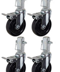Heavy Duty Five Inch Scaffold Casters Set Of Four Locking Swivel Wheels with square steel stems and total lock brake.