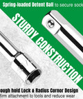 20 Piece Socket Extension Set With One Quarter Inch Drive, Three Eighth Inch Drive, And One Half Inch Drive, close-up view.