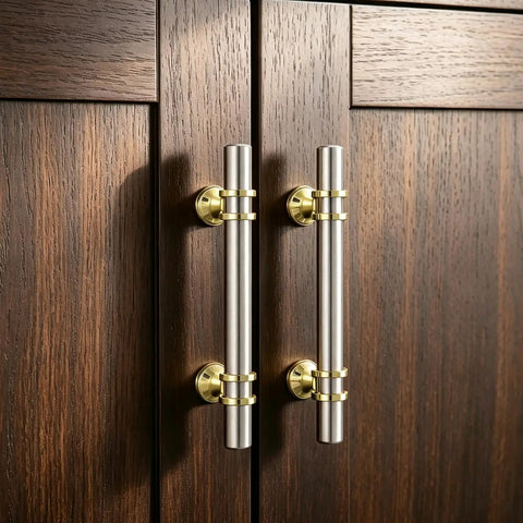 10 Pack Brushed Nickel And Gold Cabinet Knobs Set For Kitchen Cabinets And Vanities on dark wood cabinet doors