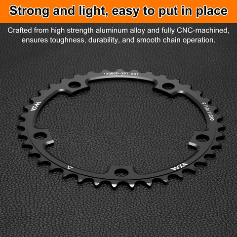 42T 130 BCD Aluminum Narrow Wide Chainring for Road Bikes CNC Machined 174mm Outer Diameter shown on black background