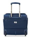 Lightweight Underseat Carry-On Luggage With 2 Wheels, Navy Blue, 16 Inch, showing back with handle and wheels extended.