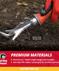 Double Sided Garden Cultivator And Tiller For Simple Soil Aeration And Tillage in use with red handled grip on soil
