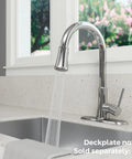 Pfirst Series Pull-Down Kitchen Faucet With Sprayer, Single Handle, High Arc Spout, Polished Chrome Finish, water flowing, Model G529PF2C