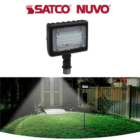 Heavy Duty 16 Pack LED Outdoor Flood Lights 15 Watt 4000K Bronze waterproof housing, mounted to illuminate backyard at night.
