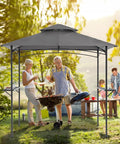 Grill Gazebo 8x5 Outdoor Patio Shelter With Double Tier Canopy, Rustproof Steel Frame and Bar Counters in backyard setup