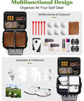 Golf Trunk Organizer With Two-Layer Storage And Shoe Pocket, holds golf balls, tees, apparel, shoes, durable EVA, black.