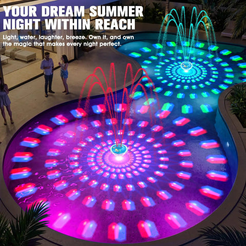 Rechargeable Pool Fountain With Light Powerhouse 8000mAh Battery Long Run Time Large Floating Pool Fountain For Above Ground And Inground Pools Four Foot Spray Backyard Party Ready All Day Power