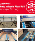 5 foot heavy duty conveyor flow rail with smooth steel skate wheels for material handling and warehouse setup