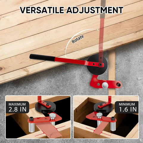 Beefed Up Heavy Duty Deck Board Straightening Tool For Composite Boards Built With Thickened Carbon Steel That Withstands Serious Pressure Perfect For Pros And DIYers Who Need A Clean True Deck Edge Every Time, red steel deck board straightener with 1.6-2.8 in adjustment