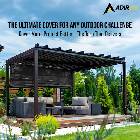 Heavy Duty Knitted Mesh Tarp 10x12ft Black Shade With Grommets Built Tough Blocks Sixty Percent Light used on patio pergola