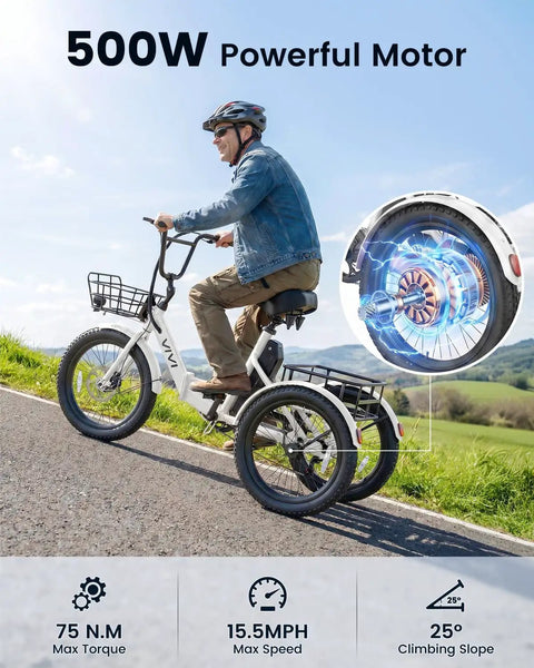 20 Inch Fat Tire Electric Tricycle For Adults With Folding 3 Wheels, 750W Peak Motor, 15.5 MPH, 95 Percent Pre Assembled, Easy Setup With Bracket, Durable Battery, Smooth Ride, All Terrain E Trike For Fun And Commute on road