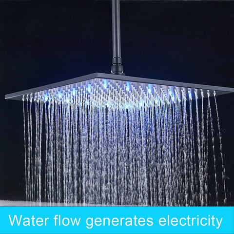 UMJIGF Shower System Black Shower Faucet Set with Led Digital Display, 8 Inch LED waterfall shower head with flowing water.