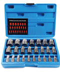 Pro Grade 25 Piece Screw Extractor Set With EZ Out Bolt Remover displayed in blue case, showing hex and multi-spline bits.