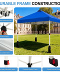 10x10 Pop Up Canopy Tent With One Button Push Setup, adjustable height feature, blue canopy with durable frame outdoor use