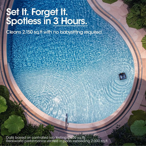 Cordless Robotic Pool Vacuum With Track Drive And Sonar Navigation 180W Brushless Motor in large inground pool