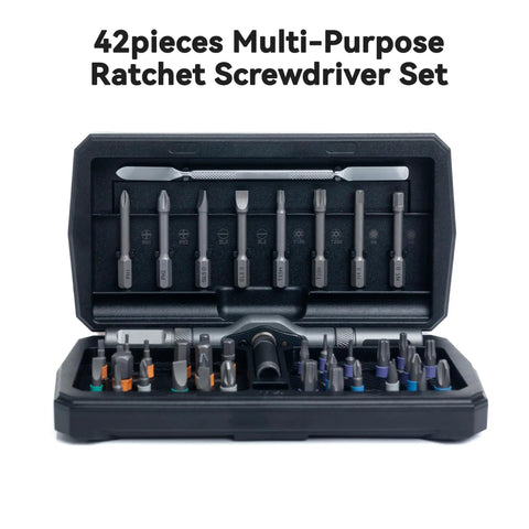 All In One Magnetic Screwdriver Set With 8 Long Bits And 32 Short Bits, Ratcheting Handle, Magnetic Tips, And Handy Storage Case