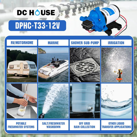 Quiet 12V RV Water Diaphragm Pump Replacement For Camper Marine Boat Travel Trailer And Off Grid Use On Demand Self Priming With Adjustable Pressure Switch 3 Point 5 GPM 45 PSI