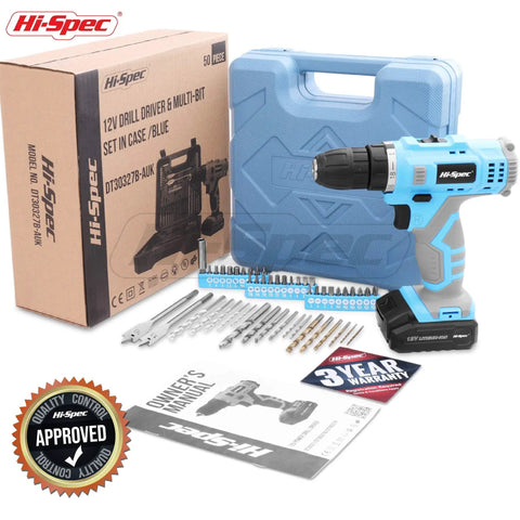 Your Go To Cordless Drill Set 50 Piece 12V Power Driver Kit with Rechargeable Battery and Bits in Tough Toolbox Case