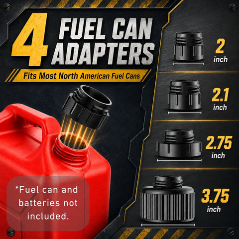 4 fuel can adapters for Battery Powered Fuel Transfer Pump With Auto Shut Off Trigger, fits various sizes, creating a seamless connection.