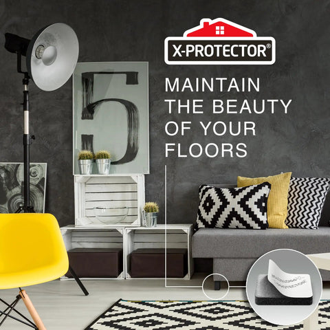 Heavy Duty Durable Self Adhesive Felt Furniture Pads 48 Pack 1 Inch Square Chair Leg Protectors in modern living room setting.