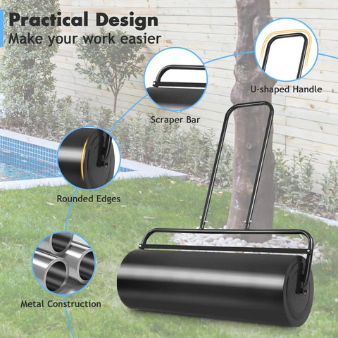Beefed Up Heavy Duty Lawn Roller 13 Gallon Sand And Water Filled Push And Tow Behind Yard Roller with U Shaped Pull Handle