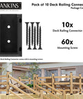 10 Pack Deck Railing Bracket Connectors For 2x4, Heavy Duty PP Plastic Black Railing Brackets with screws and outdoor installation.