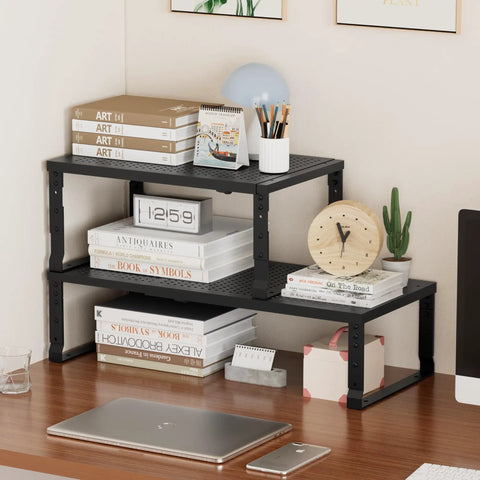 Metal Stackable Expandable Storage Shelf For Kitchen Cabinet Bathroom Office Garage Space Saving Multi Functional Home Organizer