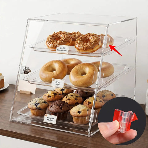 Showcase of acrylic display case with 20 Pack Acrylic Self Adhesive Clear Mini Hinges For Crafts And DIY Projects, detail view