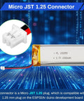 Hella Reliable 3.7V 1000mAh 102050 Lipo Rechargeable Battery Pack With Micro Jst 1.25mm Two Pin Lead and micro JST connector.