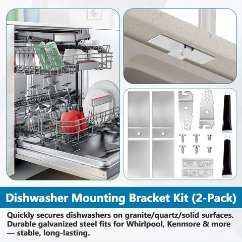 Straight Up Heavy Duty Dishwasher Mounting Bracket Kit For Granite Countertops With Stainless Bolts And Shims Compatible With Whirlpool Kenmore KitchenAid Replaces Wp8269145 Ps11745496 Makes Installing Solid Surfaces No Sweat 2 Pack with dishwasher and mounting parts.