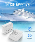 Foldable Travel Power Strip With USB C Outlets Non Surge Protector 3.4A Total Multi Plug Wall Socket for Cruise Ship Use