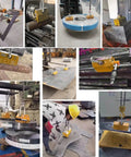 Heavy Duty Permanent Magnet Lifter With Quick Release Handle For 6600 Pound Steel Plates And Round Bar Hoist Tool in use with various steel plates.