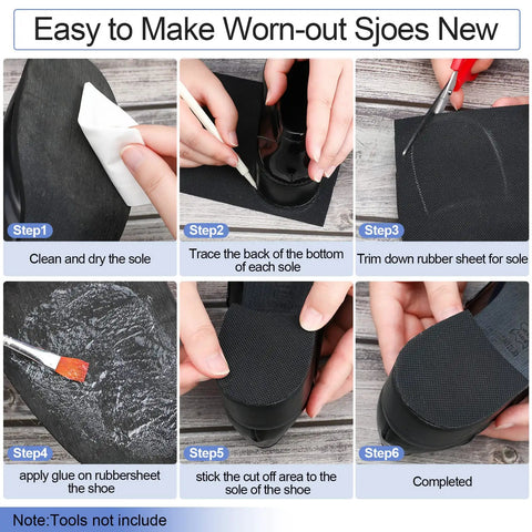 Step-by-step guide using 7 Sheets Shoe Sole Repair Patch Kit Non Slip Protector Pads For Worn Bottoms, Noise Reduction Rubber Soles.