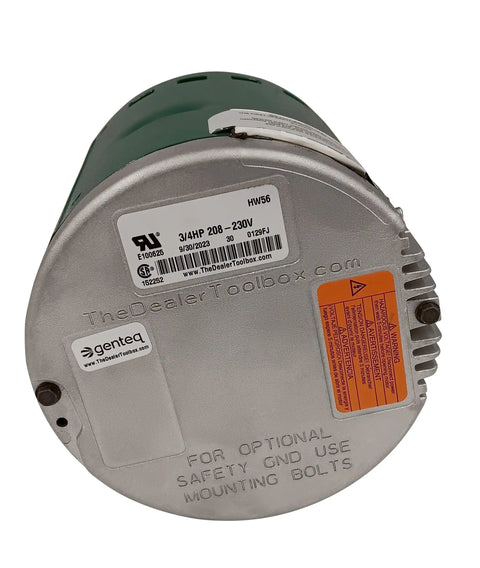 Evergreen Ecm Blower Motor 3/4 Hp 208 Volt Direct Drive Replacement For Furnaces And Air Handlers shown from the back with labels.