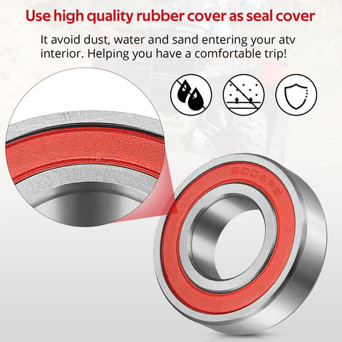 Front Wheel Hub Bearings And Seals For Honda ATV Recon Rancher TRX 200 250 showing red rubber seal detail