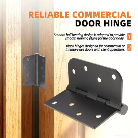 Tough As Nails Heavy Duty Black Door Hinges With Removable Pin And Zero Friction Ball Bearing Design Workhorse Hardware For Exterior Swing Doors Left Or Right Setup 4X4 mounted on wood door frame.