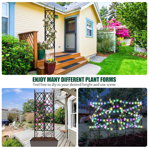 Tall 5.25 Ft Garden Trellis Iron Pipe Metal Plant Support for Climbing Ivy Vines and Roses in outdoor settings with lights