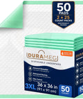 Heavy Duty Extra Large Disposable Underpads To Cover Your Mattress For Keeps, Super Absorbent Waterproof Adult Incontinence Sheets And Tough Puppy Pads For Dogs, 36X36 50 Count Pack, shown in green with a quilted texture.