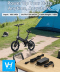 54.6V Electric Bike Charger For Jetson Haze Ride Ready Plug And Go E Bike Models JHAZE BLK JHAZE CAN BLK JHAZE BLK OB JHAZE BLK RA Replacement For JY 546150 With Stable 2A Output shown with foldable e-bike near tent